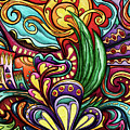 Abstract city landscape, colorful hippie