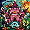 Fairy tale princess castle, cartoon pink castle