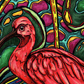 Ibis bird in jungle painting, scarlet ibis
