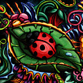 Ladybug on abstract garden, colorful ladybug